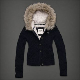 NWT Abercrombie & Fitch Macey Womens Hoodie Fur Sweater Jacket Sz M