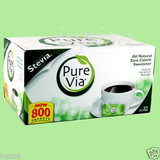 pure via stevia 800 packets natural sweetener zero cal one day 