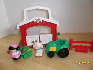   LITTLE PEOPLE BARN FARM STABLE SONYA CART TRACTOR COMPLETE SET COW