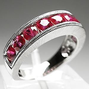 Genuine Ruby Anniversary Channel Set Gemstone Ring Solid 14K White 