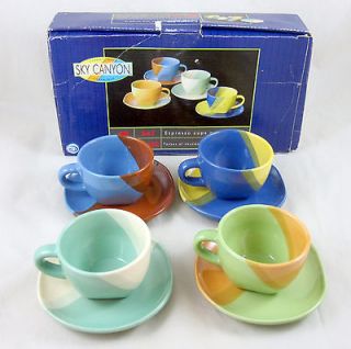 Sky Canyon Set of 4 Espresso Cups and Saucers Ceramic CIB 8 Pieces 