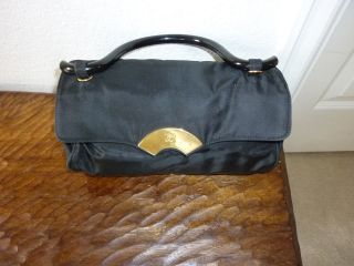 VINTAGE Karl Largerfeld Small Black Satin Barrel Shaped Handbag/Purse 