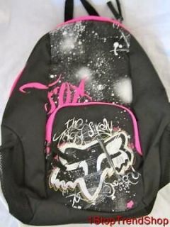 NWT Fox Racing Co girls logo backpack black silver book bag MSRP $40