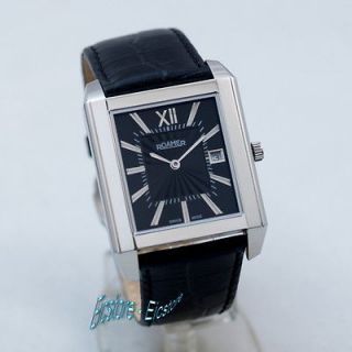 SALE~ Roamer Mens Leather Band Sapphire Crystal Square Case Swiss 