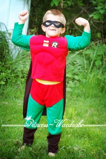 XMAS Muscle Robin Hero Full Outfit Batman Bat Boy Kid Party Cosplay 