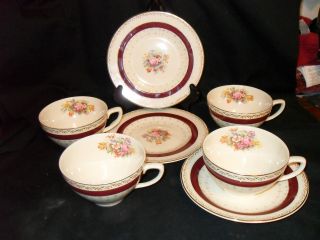 Woods, Burslem England Selston Burgandy Two Breads, One Saucer and 