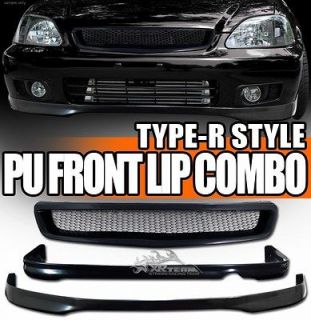 99 00 Civic Sedan/Coupe Black T R Style PU Front+Rear Bumper Lip Body 