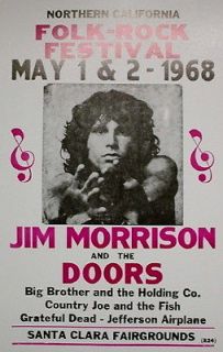 Jim Morrison and the Doors Concert Poster   1968 Folk   Rock Festival 