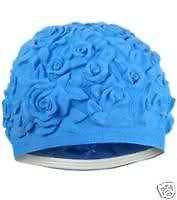 floral emboss vintage sty latex swim cap blue