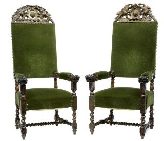 pair of 19th century antique carved walnut armchairs from
