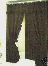 BLACK RUFFLED DOUBLE SWAG FABRIC SHOWER CURTAIN   LINER