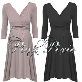 New Pink Pixie MATERNITY DRESS V Neck Pregnancy Clothing BLACK Size 