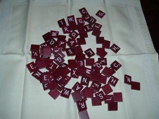 100 Vintage Wooden Scrabble Deluxe Letters Tiles Complete Red Burgundy 