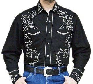 western cowboy shirt black with white embroidery small