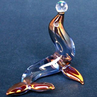 sea lion seal figurine blown glass swarovski crystal one day