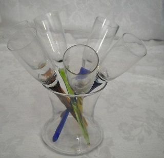 shot caddy 6 fluted shot glasses w colored glass stems