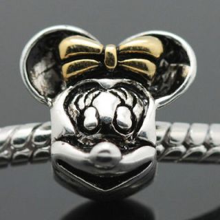 14k gp minnie mouse silver european charm bead for bracelet