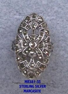 LARGE OVAL STERLING SILVER SYMMETRICAL PATTERN MARCASITE RING   (MR381 