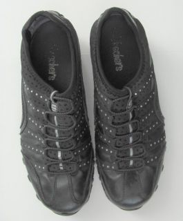 Skechers 6 Black Leather Slip on Athletic Sneakers Shoes Rhinestones