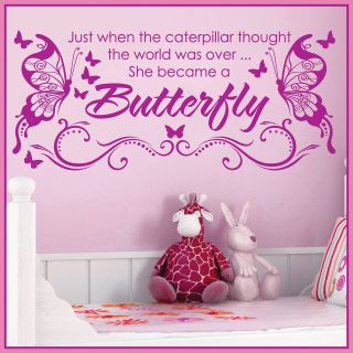 She Became a BUTTERFLY *** Vinyl Wall Decor Mural Quote Decal 