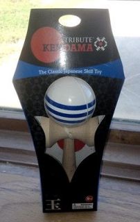 USA Kendama Tribute   Wooden Skill Toy White with Blue Stripes