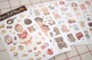 Kawaii Korea Retro Paper Doll Mate Sticky/Decorat​ive stickers /Set 
