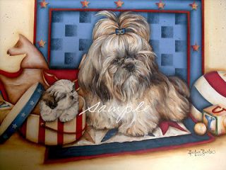 Print of Painting Shih Tzu w/ Puppy Signed by Barbara Butler