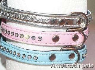   dog collar jewelled studded puppy small bling crystal faux leather
