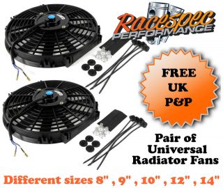 2x Universal Electric Radiator Fans with pull thru Fitting Kit 8 9 