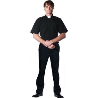 Short Sleeve Priest Shirt Adult Mens Father Religious Black Halloween 