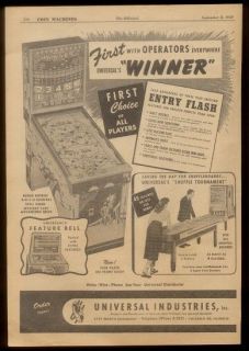   Winner pinball machine & Shuffle Tournament shuffleboard trade ad