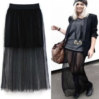   Casual Long Skirt Womens Black See through Tulle Sexy Attractive uQ