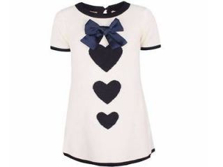 Monnalisa Cream knit dress with navy hearts sz from 90cm 140cm