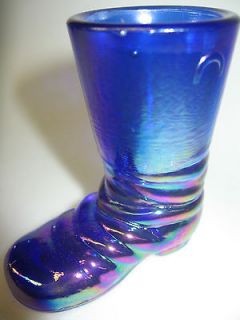 Cobalt blue carnival glass Shoe / Slipper Boot high heel texas cowboy 