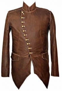   Handmade Mens Military Style Brown Leather (Skipper) Steampunk Jacket