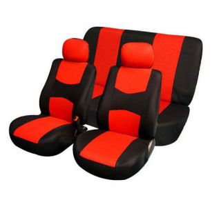 Cloth Seat Covers w. 2 Headrests and Solid Bench Red & Black