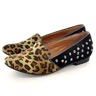 Womens Leopard Print Studded Slip On Pump Shoes Slippers Loafers In 