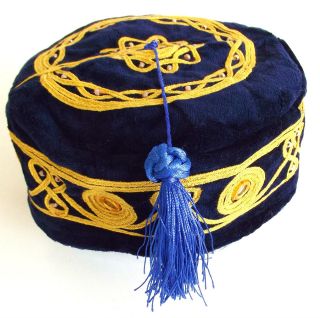 Tasselled velvet smoking cap Blue formal hat with white beads choice 
