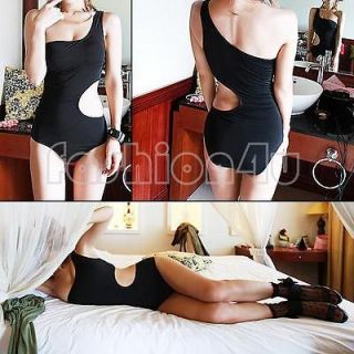 Sexy Black Elastic Stretch One Shoulder Monokini Swimsuit Swimwear 