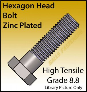   M10 Hex Head Bolt, Steel Grade 8.8   Zinc Plated, Hexagon Head Bolt