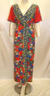 Vintage 60s 1960s Mod Red Floral Hawaiian Print Jumpsuit Dress With 