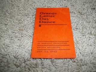 Orange Letter Day Dance Card Washingtoh High School Arkota Ballroom 