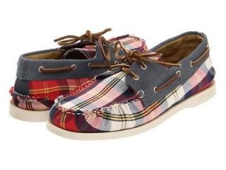 Sperry Top Sider A/O Youth Boys Navy/Red Plaid Slip On Boat Shoes 