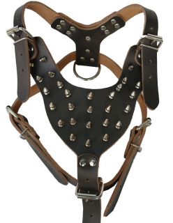 Brand New Black Leather Spiked Studded Dog Harness for Boxer Pitbull 