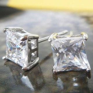 Dazzling 9K White Gold Filled Square CZ Stud Earrings,Unise​x