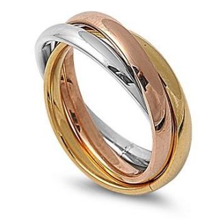 New High Polished Stainless Steel Triple Multi Color Band Ring SZ 6 11