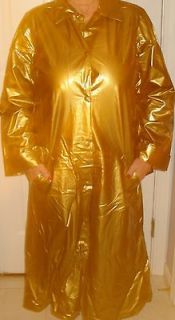 Womans Gold 100% Vinyl Raincoat with Snapdown Front Size S/M NWT