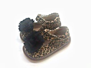Girls Squeaky Shoes LEOPARD Add a Bow 4 5 6 7 8 Amimal Print Black 