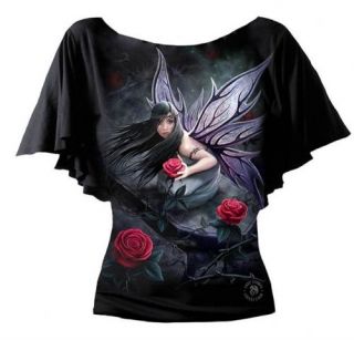 Spiral Direct Anne Stokes Rose Fairy Wings Flower Boatneck Tshirt Top