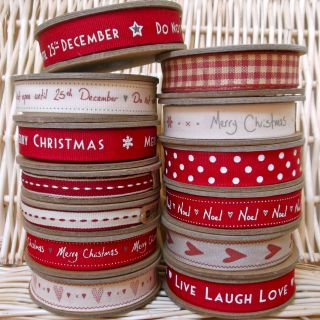 East of India Fabric Ribbon 3 metre on the reel Christmas, Gingham 